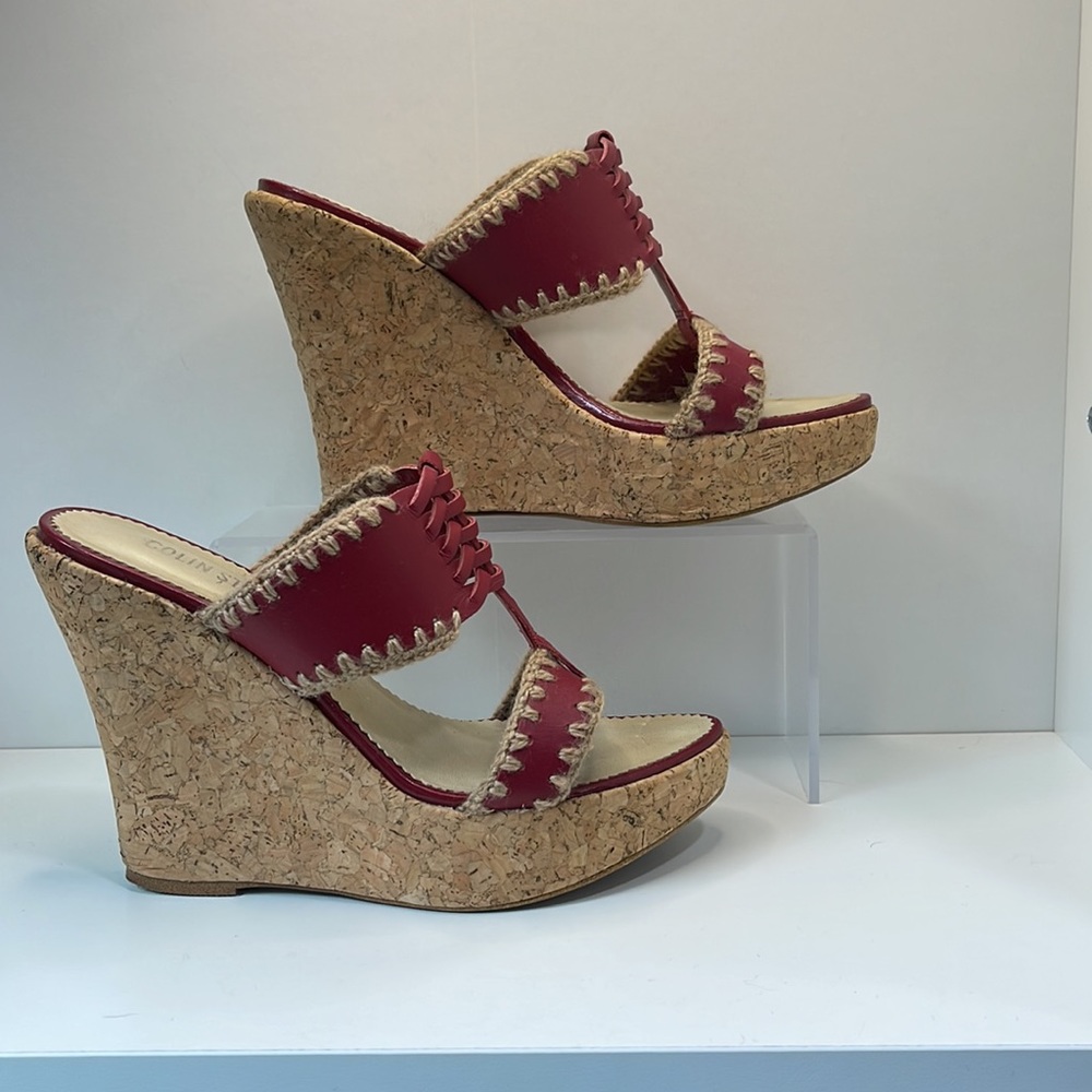 Colin Stuart Red Leather Wedge Sandals Size 8.5 - image 4